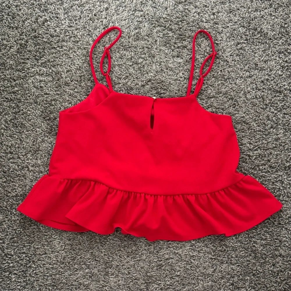Red Ruffle Crop Top and Pants Set - Picture 5 of 8